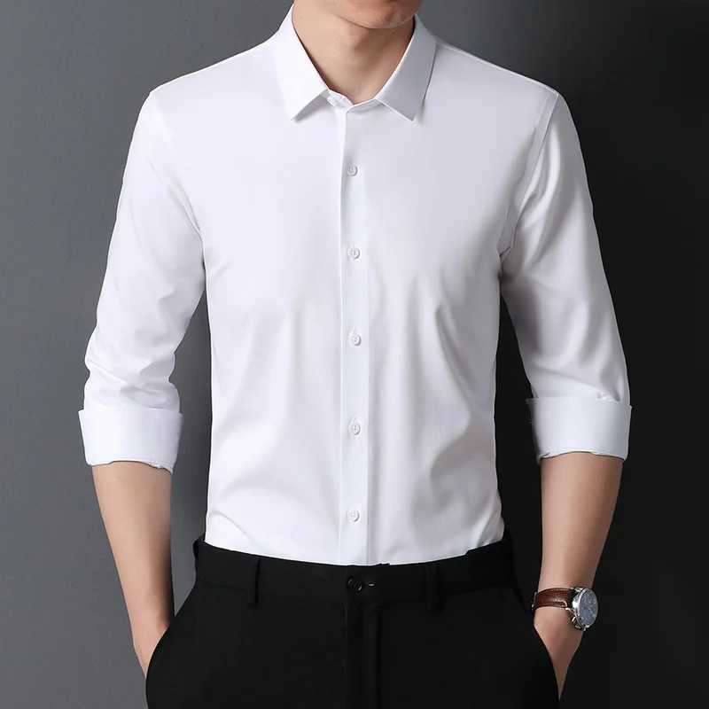 New wrinkle resistant mens shirt long sleeved dress suitable for slim fitting Camisa Social Business shirt white shirt blue S-4XL X250324