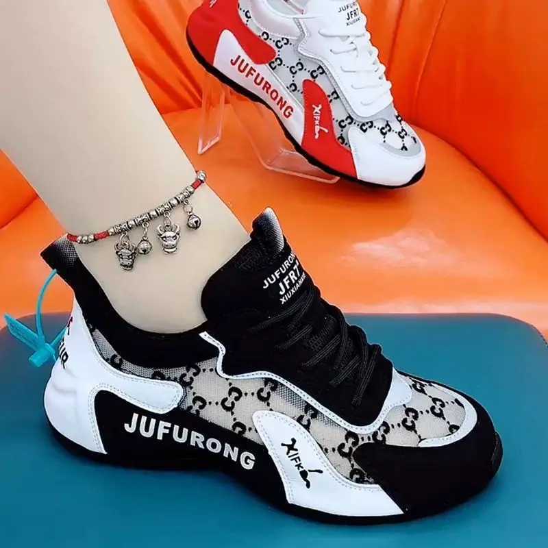 Womens casual sports shoes summer new print Fi breathable mesh lace sports shoes womens designer shoes Zapatos De MujerXJ250324