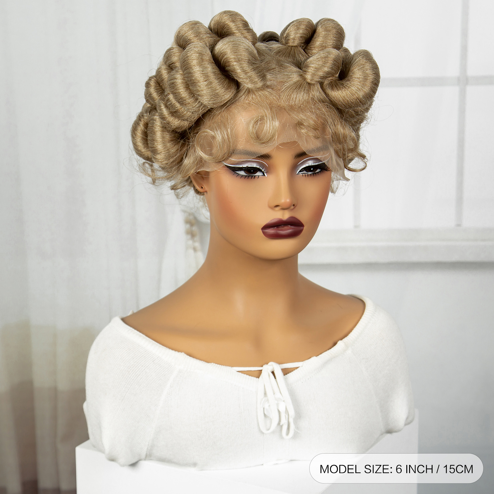 Honey Brown Color 6inch Transparent Full Lace Braided Wigs Short Cute Handmade Bantu Synthetic Braided Lace Wigs Knotless Braids Wig