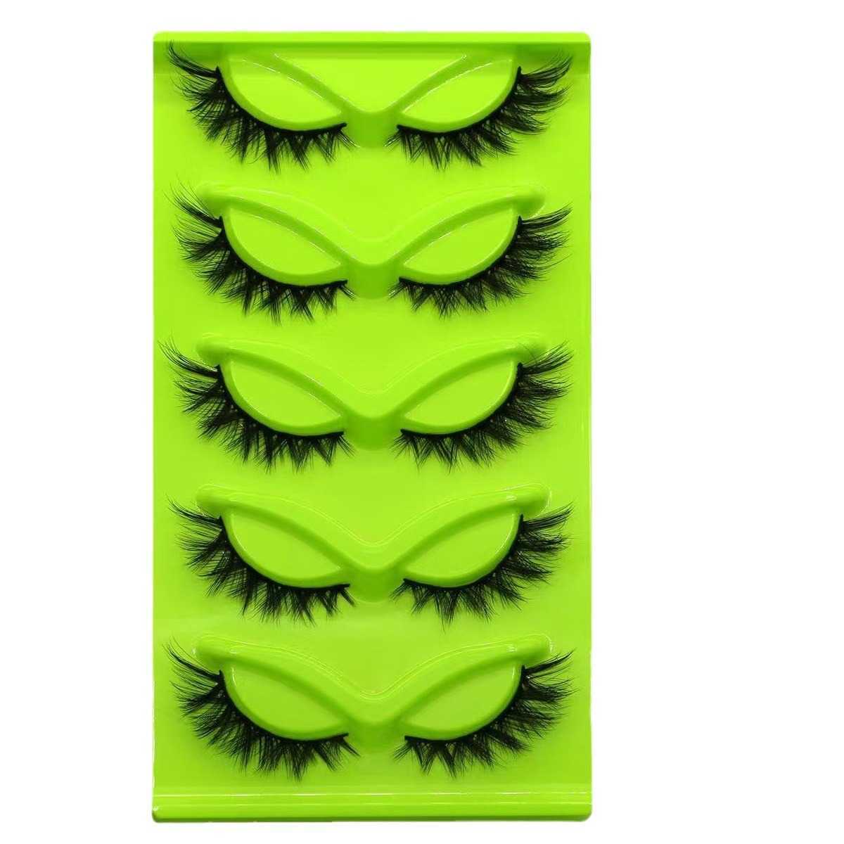 Slant Flying 5 Pair Set Green Fox Eyes Cat Eyes False Eyelash Thick Curling Simulation Fox Eyelash W250324