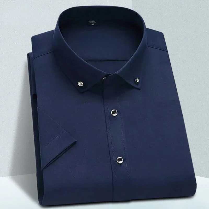 High quality non ironed mens dress short sleeved new solid mens clothing suitable for business shirts white blue navy blue black Yyqwsj X250324