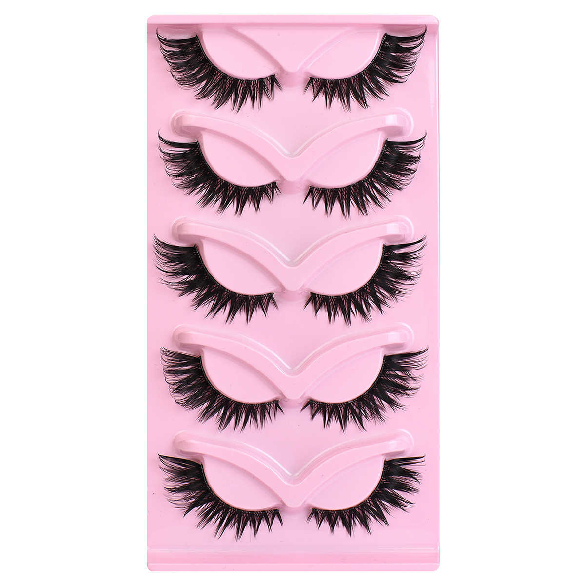 5 pairs of full fox eye cat eye false eyelashes thick and curled simulated fox style eyelashes W250324