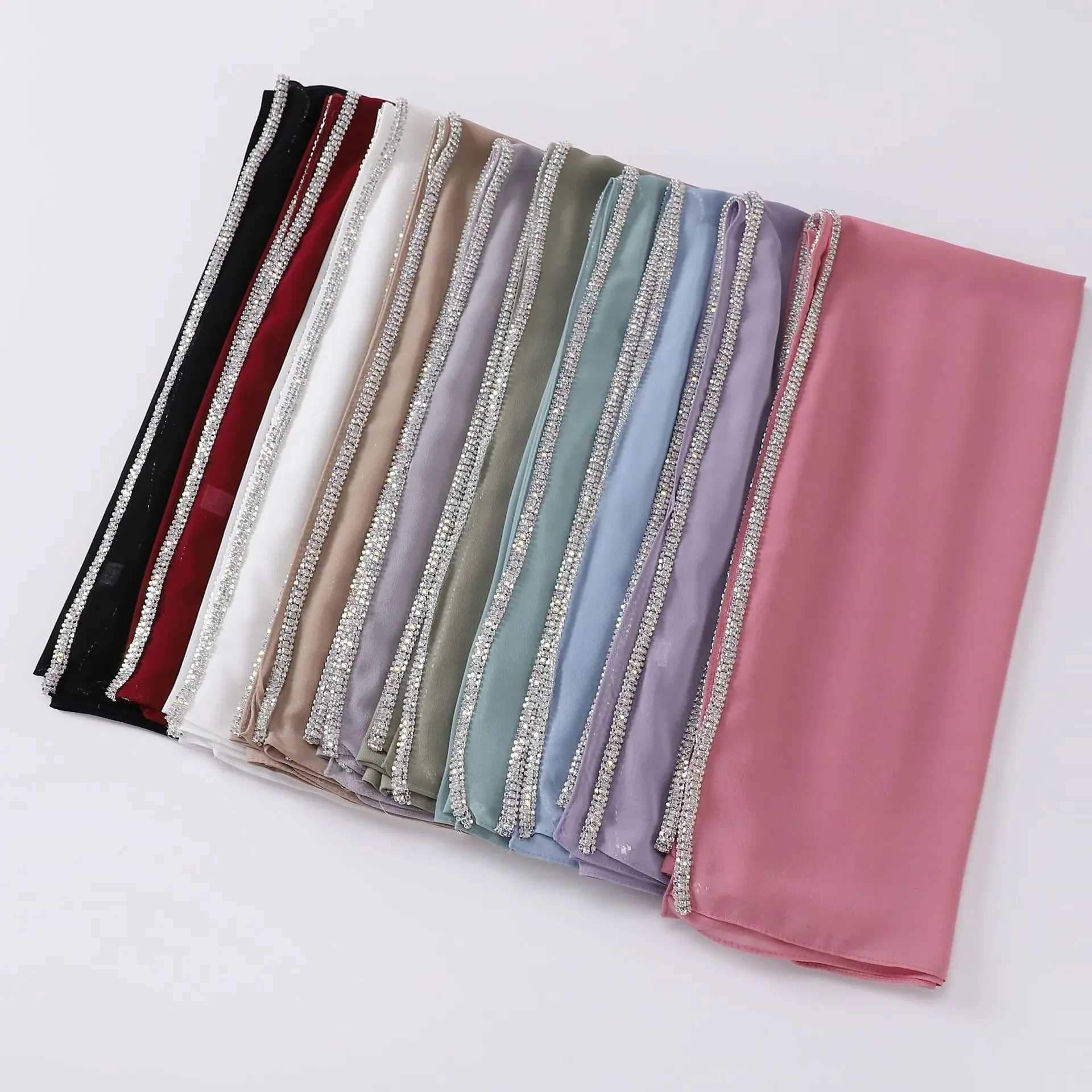 New high-quality diamond long edge chiffon scarf veil African headscarf Malay scarf Muslim headscarf shawl packaging 2025 X250324