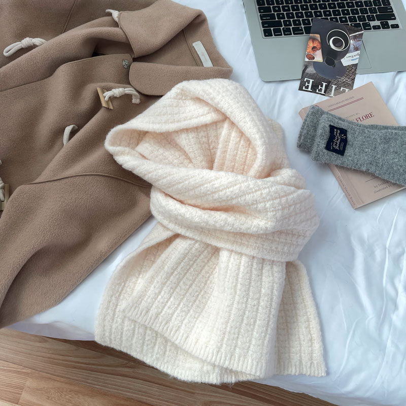 K215 New quality version of pure color wool blend scarf for women autumn and winter soft and thick warm all-match knitted neck scarf