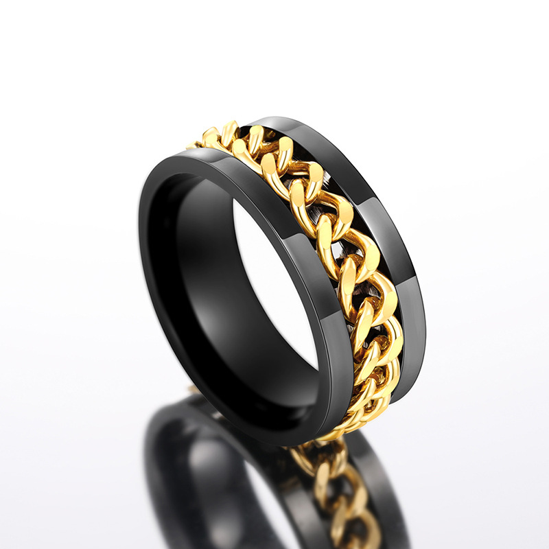 Hip Hop ring classic designer jewelry Chain rotatable ring titanium steel alloy goldplated ring fashion accessories