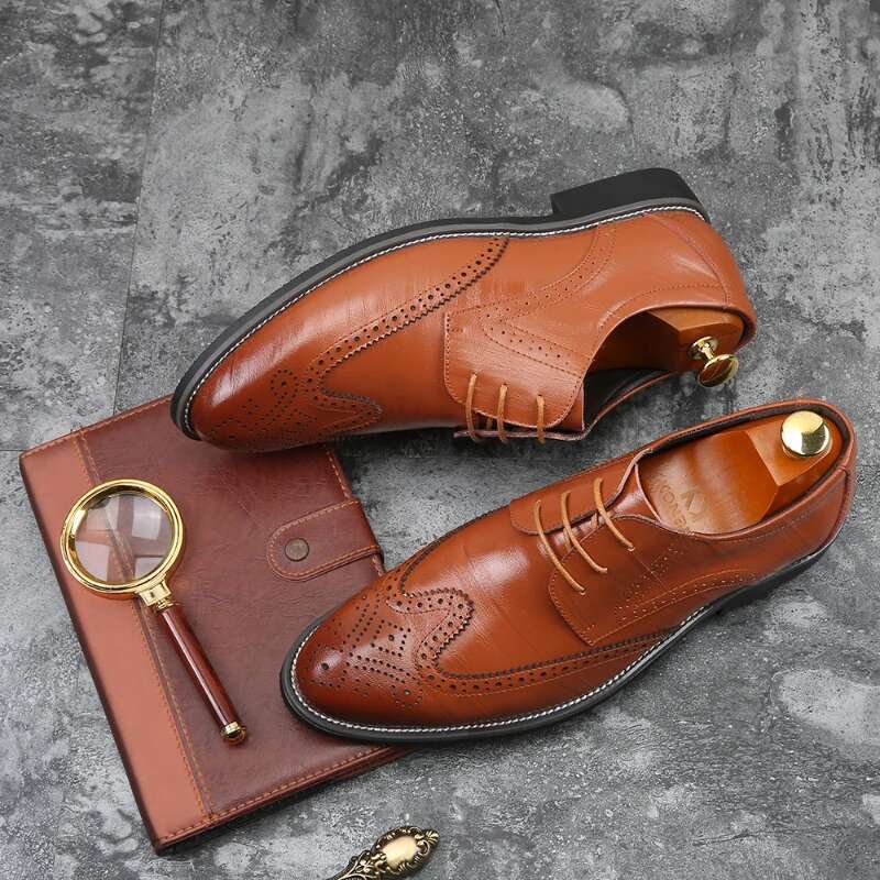 Handmade Oxford designer Brogue Men Leather Fashion Wedding Shoe Business Office Men's Shoes Size 38-48