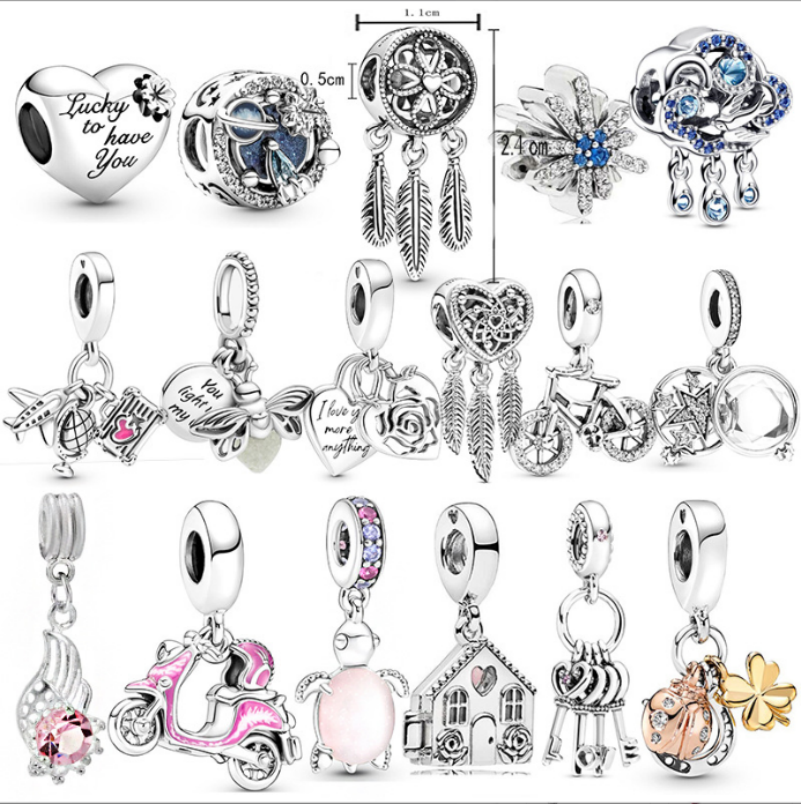 New Diy 925 Sterling Silver Plated DreamCatcher Firefly Motorcycle Snowflak Crystal Pendant Bead Fit Original European Charms Bracelet Necklace For Women Fashion