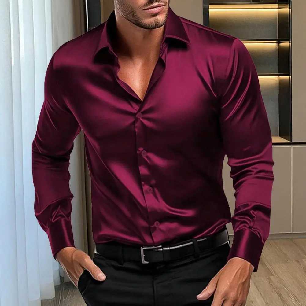Autumn and winter formal mens long sleeved luxury wrinkle resistant solid color business casual ice silk X250324