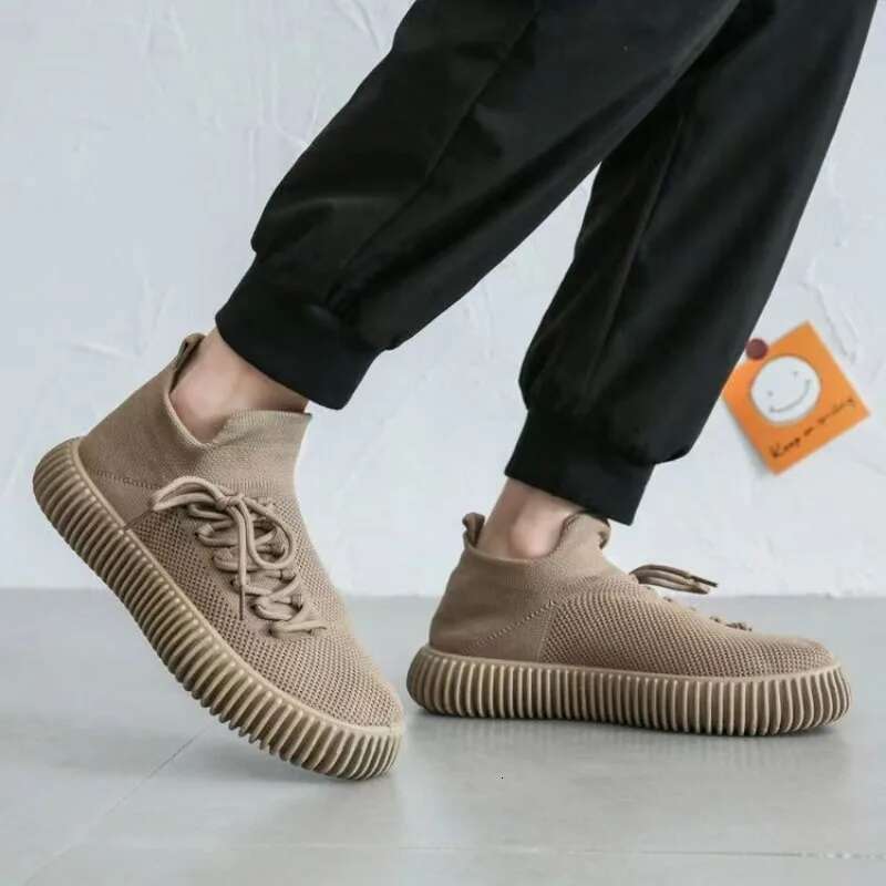 Solid Fashion Knitting Casual Shoes Men Super Light Breathable Stretch Socks Sneakers Slip on Tenis Mascuo Black ato