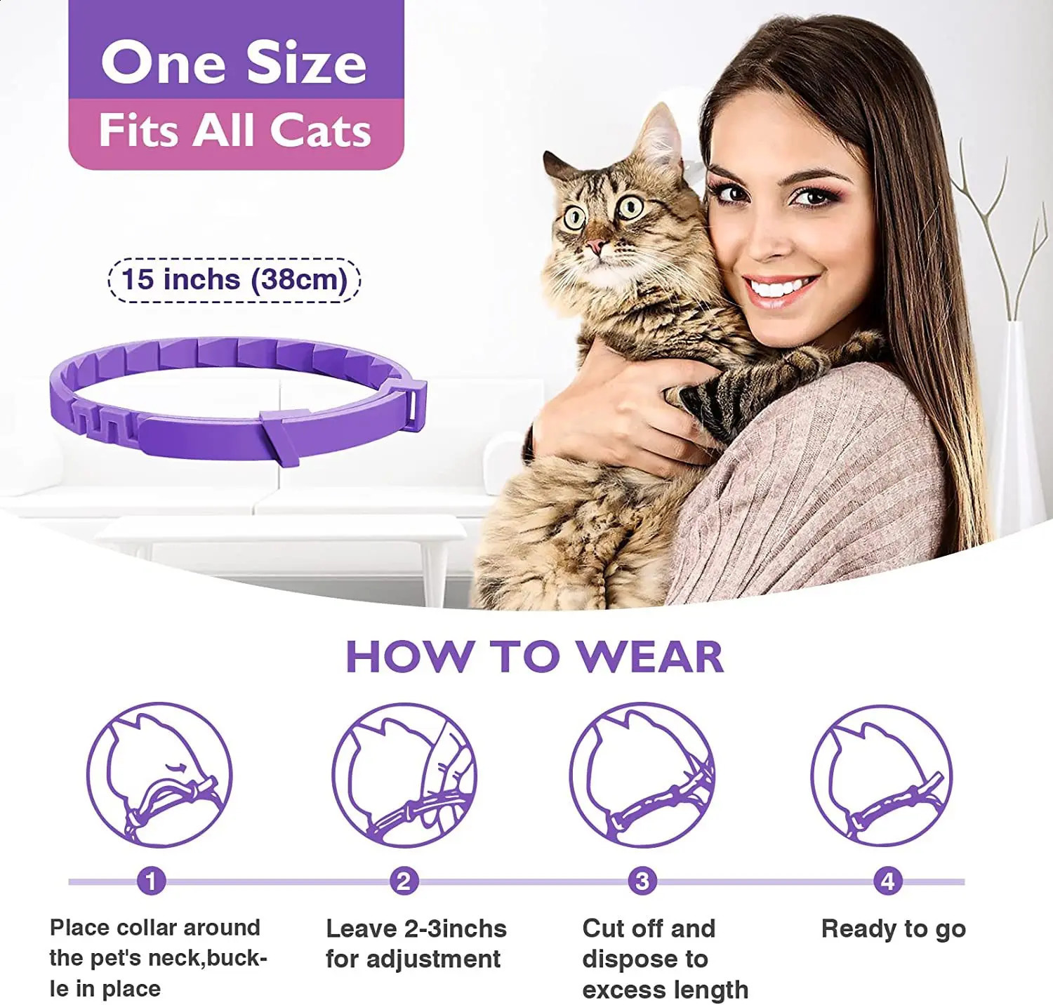 Pet Cats and Dog Flea And Tick Collar Efficient Relieve Anxiety Calming Collars Adjustable for Small Medium Dogs and Cat 3 Pack 250320
