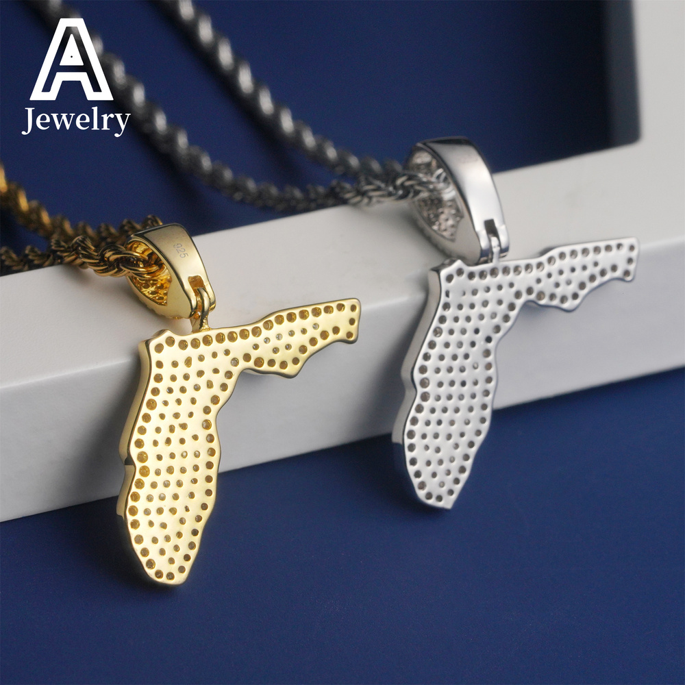 Custom map Pendant Hip Hop fashion jewelry Moissanite Pendant 925 sterling silver vvs Moissanite hot sale