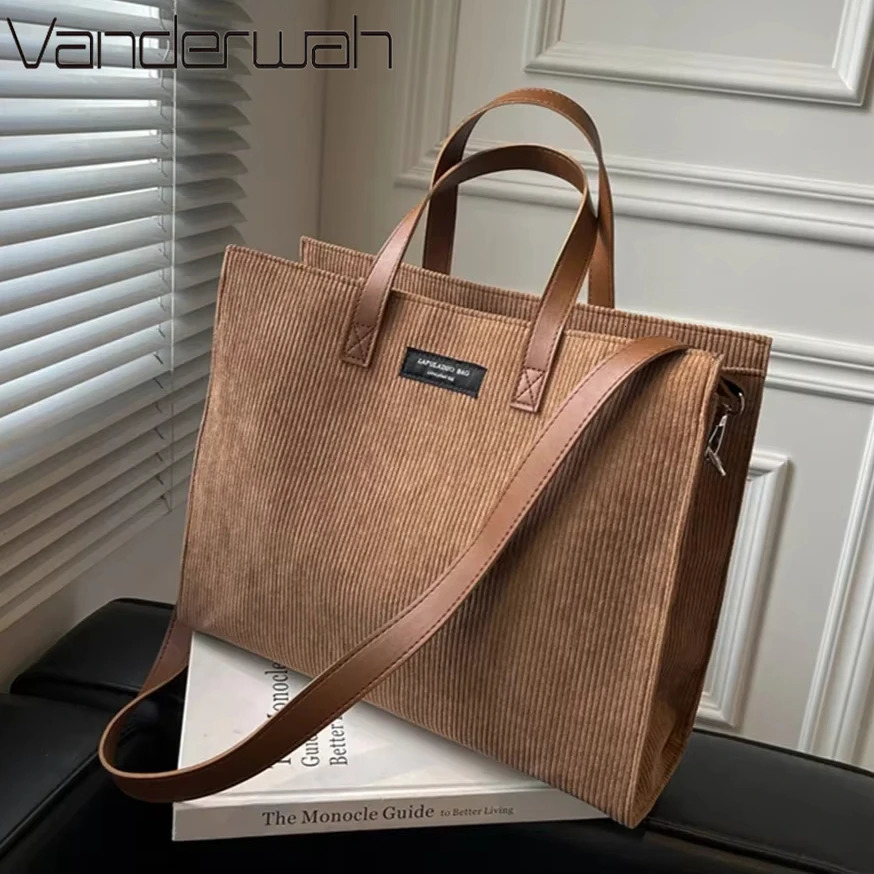 Womens Retro Corduroy Handbag er Shoulder Cross Messenger Handbag Girls Large Capacity Shopping Bag 250320