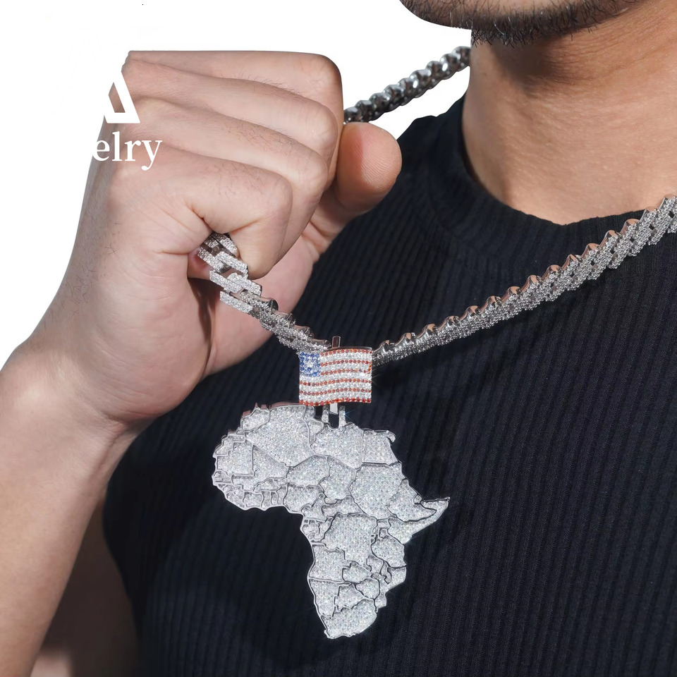Hip Hop Jewelry Moissanite African Map Pendant 925 Hip Hop Rapper iced out Pendant Moissanite Pendant