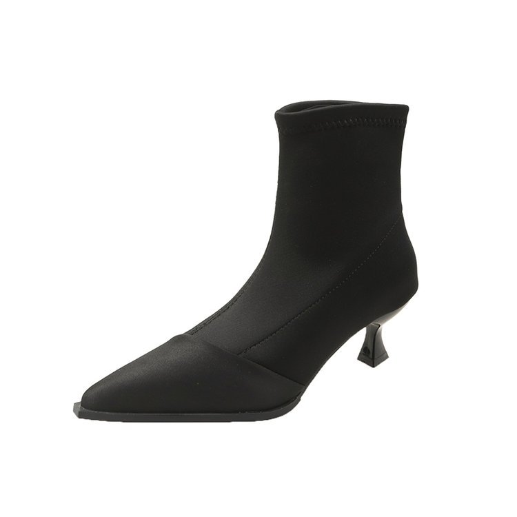 New Satin Pointed Toe Short Boots Women Thin Heel Stretch Sock Boots Elegant Ladies Fashion High Heels Pumps Female Ankle Boots 240620