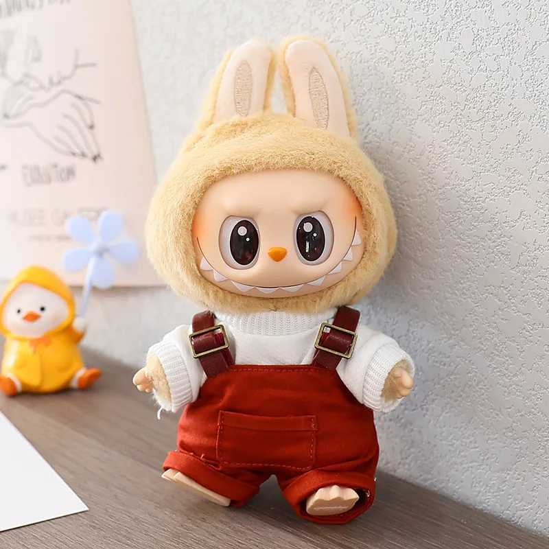 17cm Labubu Premium printed vest jumpsuit fashionable windproof knit striped set cute fisherman hat doll accessoryXJ250324