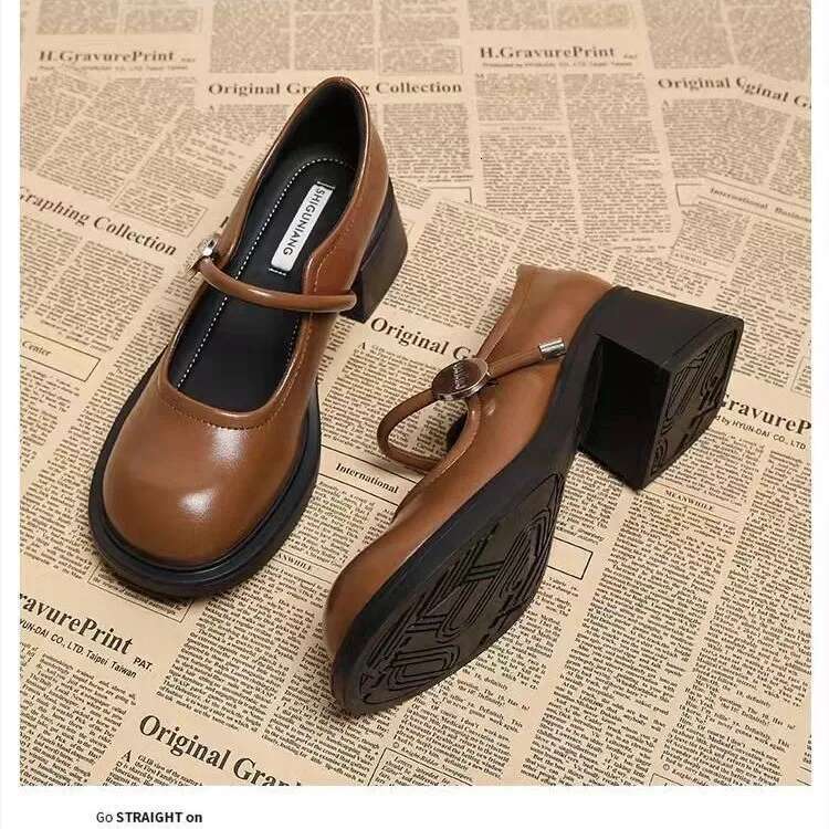 Famous Brand Ladies High Heel Sandals Women Pu Leather Ankle Buckle Mary Jane Woman Thick Heeled White Lolita Shoes