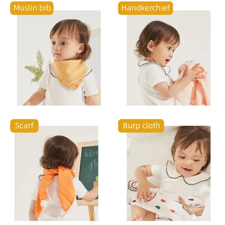 4/5 pieces of 60x60cm soft baby bib bamboo cotton denim comfortable baby scarf plain weave blanket 250324