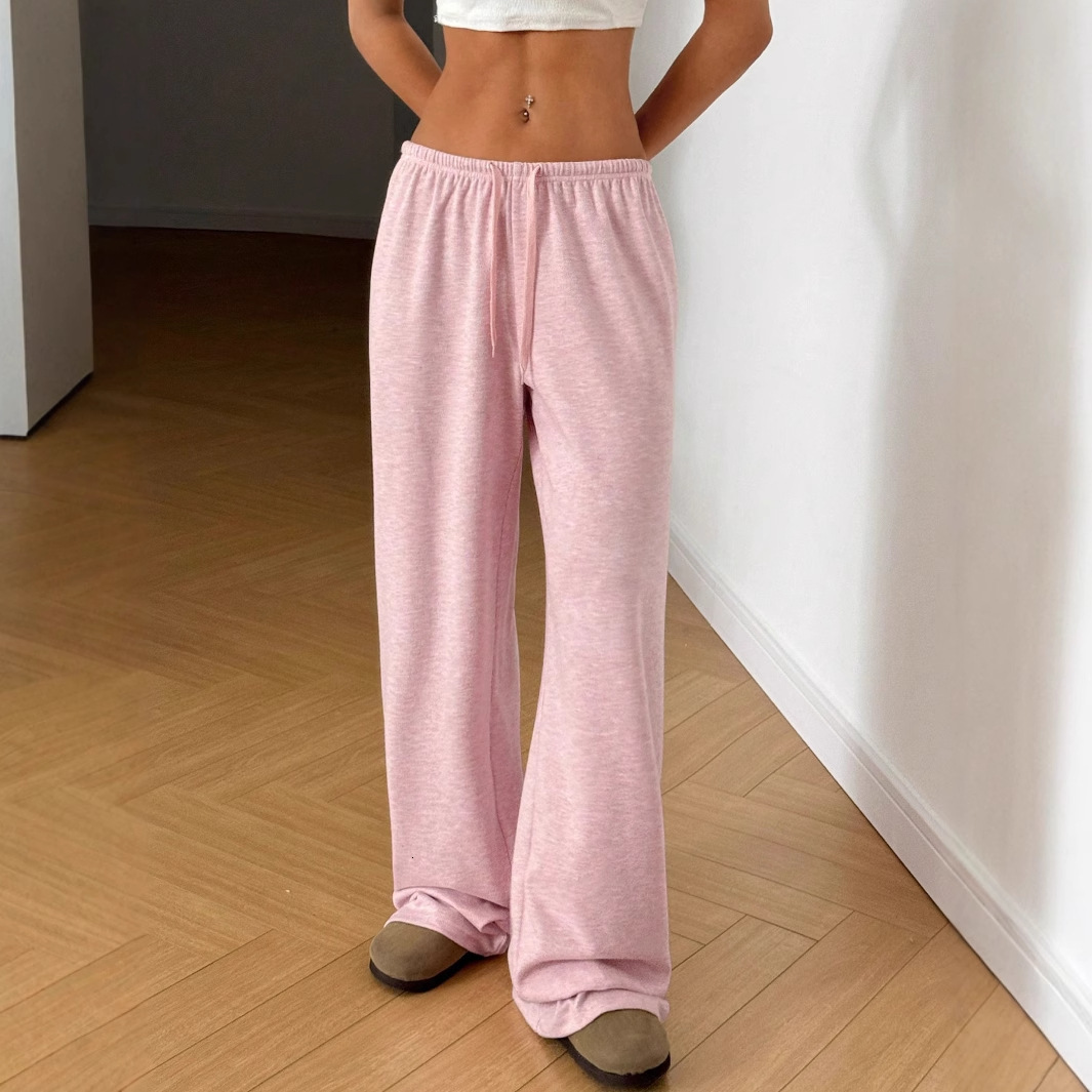 Women's solid color drawstring waist soft knit loose casual pants