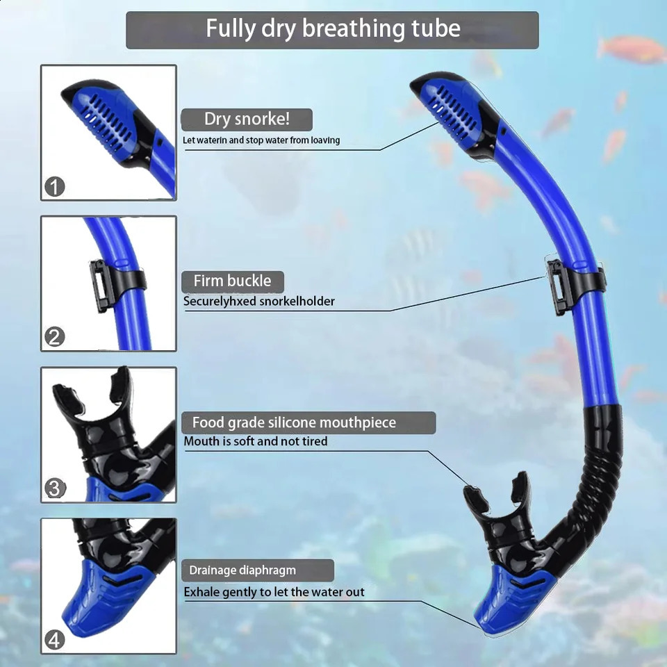 Mask Fin Snorkel Set Snorkel Gear for Adult Panoramic View Snorkel Mask Adjustable Dive Flipper Dry Top Snorkel and Travel Bag 250321