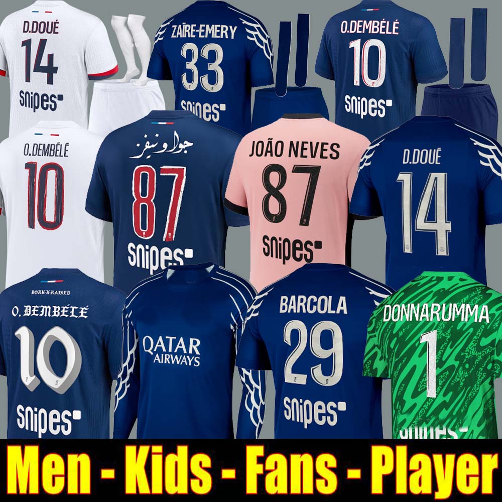 Mallot fourth Soccer Jerseys DEMBELE 24 25 26 enfants 2025 football shrts Equpment unforms VITINHA BARCOLA NEVES KVARATSKHELIA doue Long sleeves Ramos