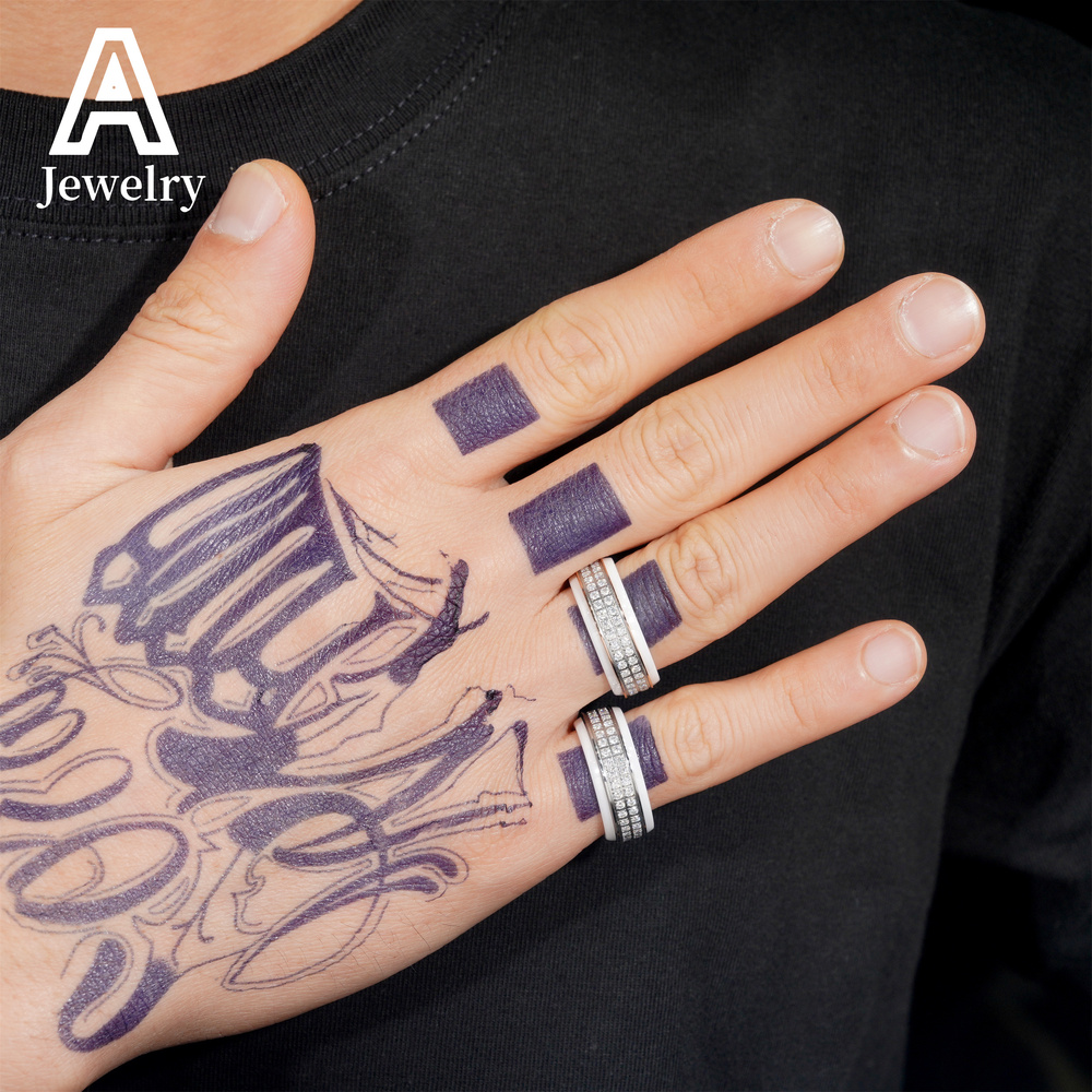 European and American new fashion design stainless steel Mosan diamond leisure ring Hip Hop party mens and womens fashion ring