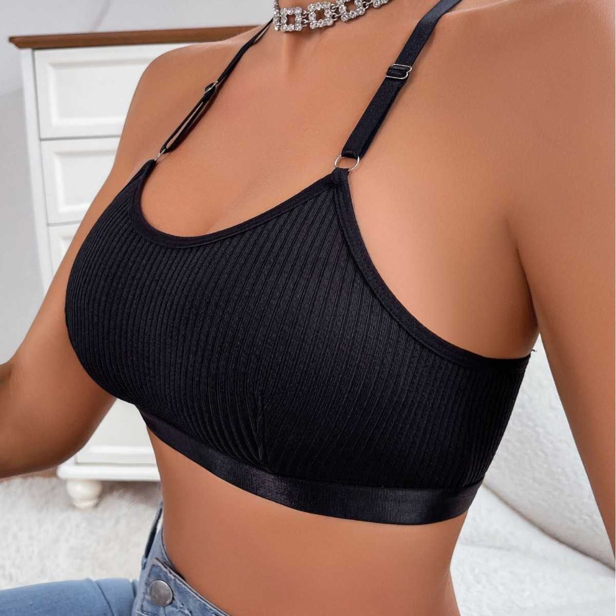 Bra, women's vest style, large backless, lace adjustable, fine strap gathered, top support, women's underwear 250315