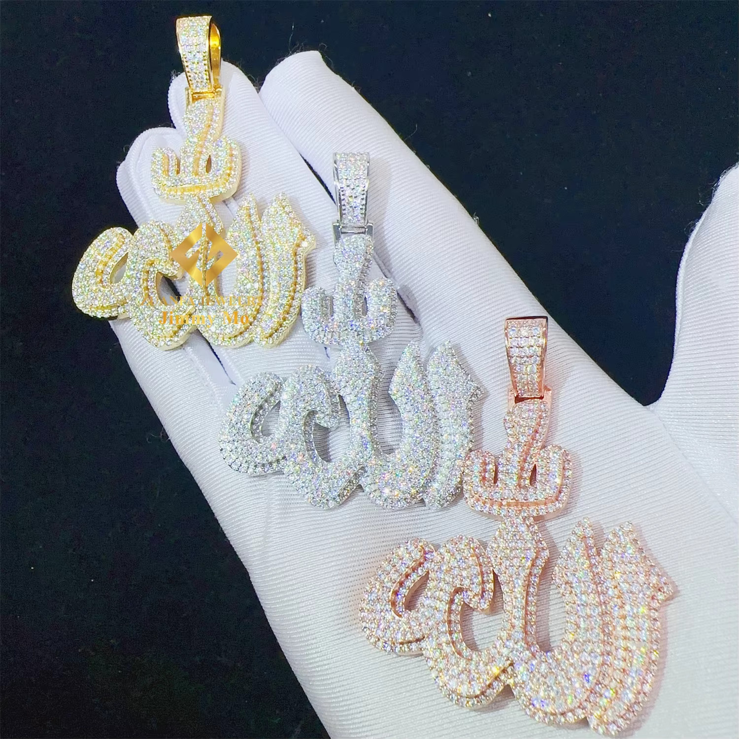 Factory wholesale new arrivals Iced Out Shining Jewelry Hip Hop Pendant 925 Silver White Gold Rose VVS1 Moissanite Diamond Fire Allah Pendant Necklace