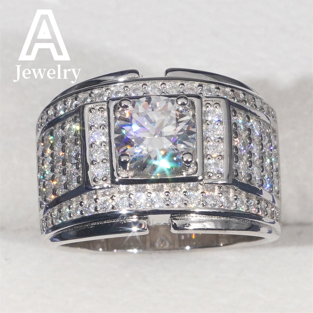 Boutique Fashion Ring Platinum Gold Moissanite Personality Ring 925 sterling silver Hip Hop jewelry passed the test