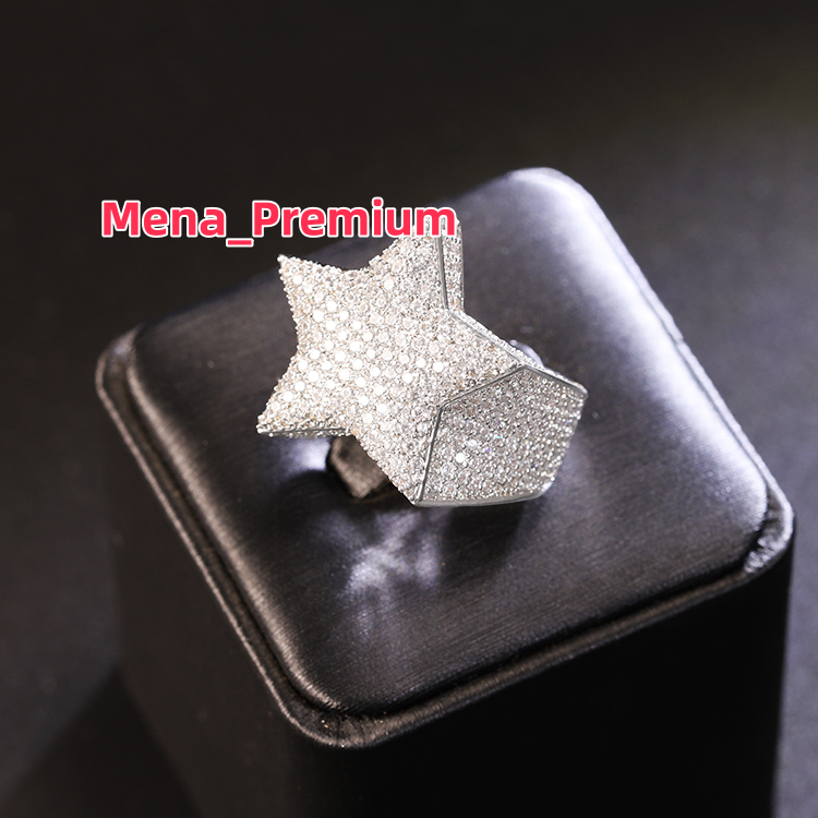 Hot Hiphop Men Women Fine Jewelry Iced Out Gold Plated 925 Sterling Silver VVS Moissanite Diamond Star Ring With GRA Certificate