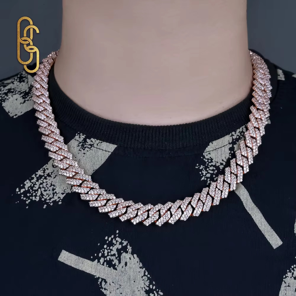 Factory wholesale new arrivals 18mm VVS Moissanite Cuban Necklace Hot Sale Bling Moissanite 925 Sterling Silver Cuban Link Chain Hip Hop Jewelry