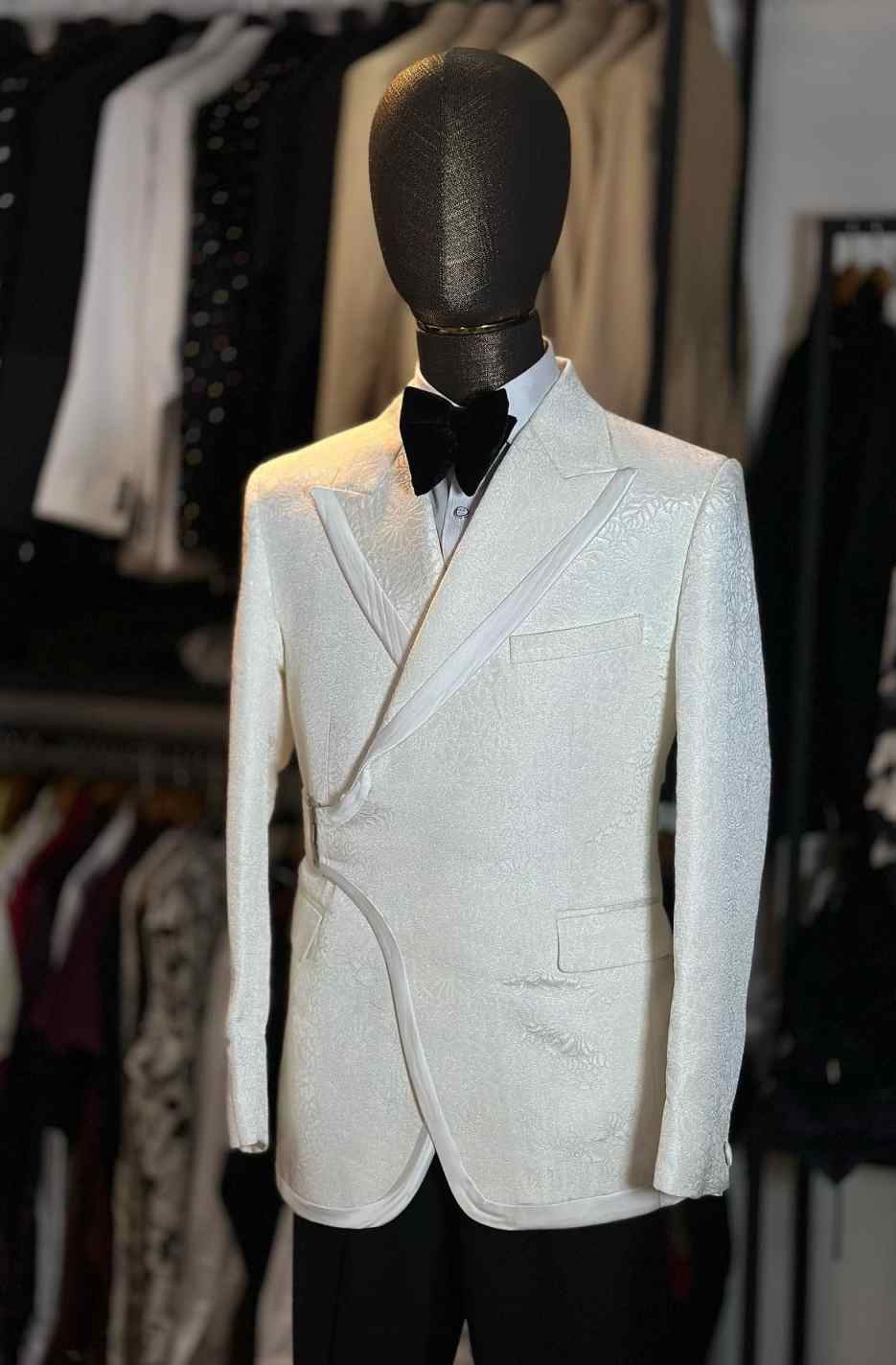 Simple Wedding Tuxedos Jacquard Drawstring Men Suit Peaked Lapel 1 Piece Set Jacket Party Groom Business Blazers Customized