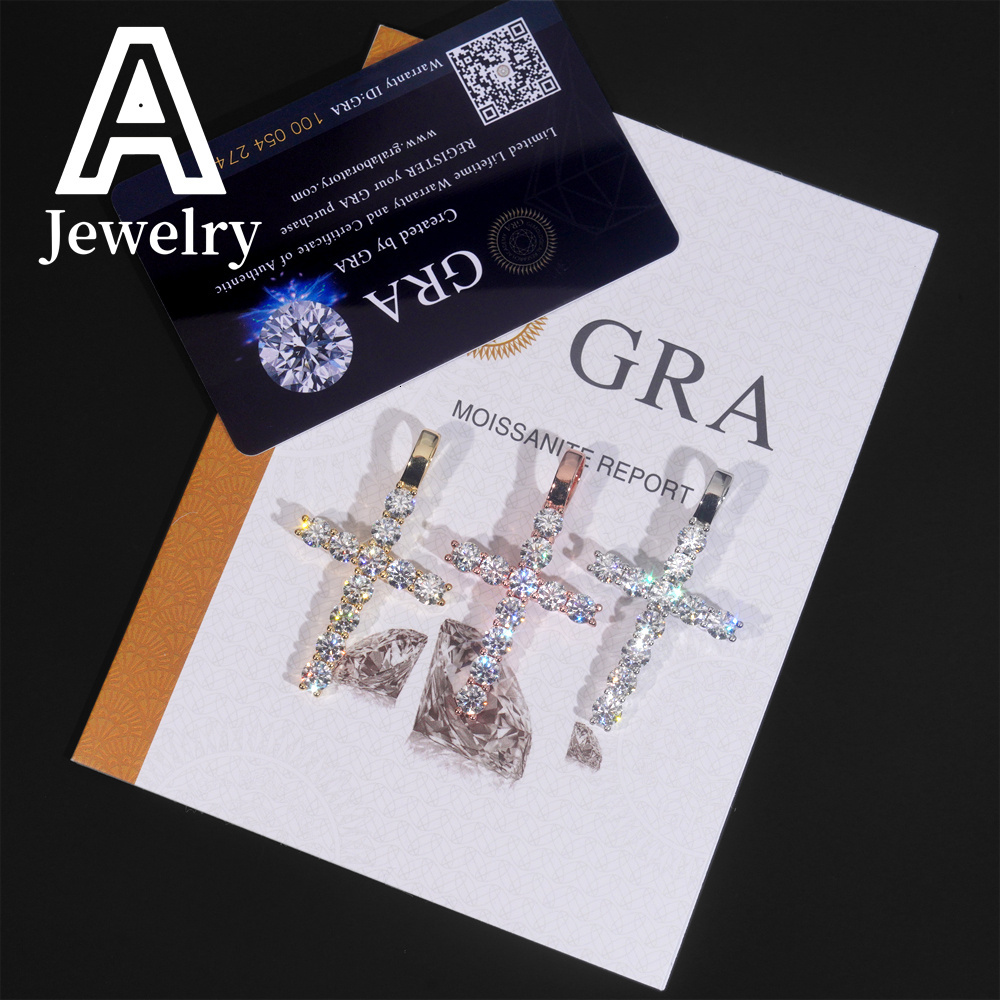 Popular hip hop moissanite jewelry charm pendants 925 sterling silver 5mm vvs moissanite diamond cross pendant for men women