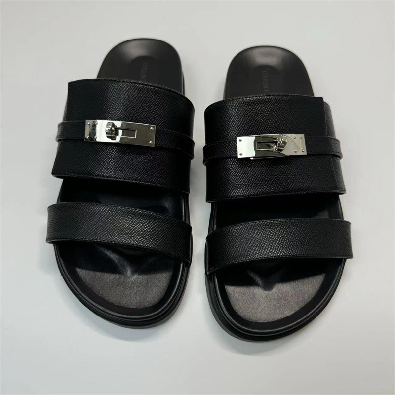 2025 men's slippers, flat leather shoes, straight drag men