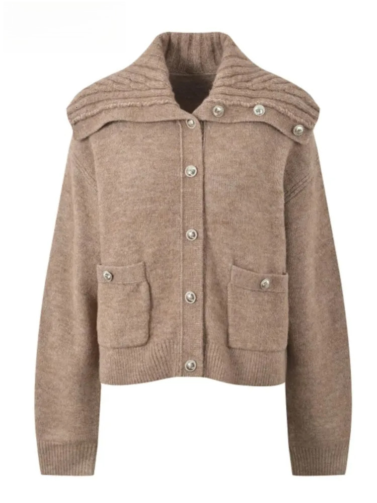 Autumn/Winter New Navy Collar Thick Warm Single Breasted Sweater Coat Women's Pure Color Simple