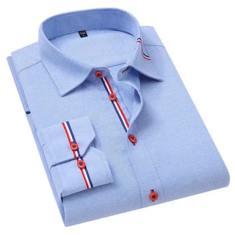 New mens shirt Oxford spun solid color long sleeved casual professional mens shirt from South Korea X250324