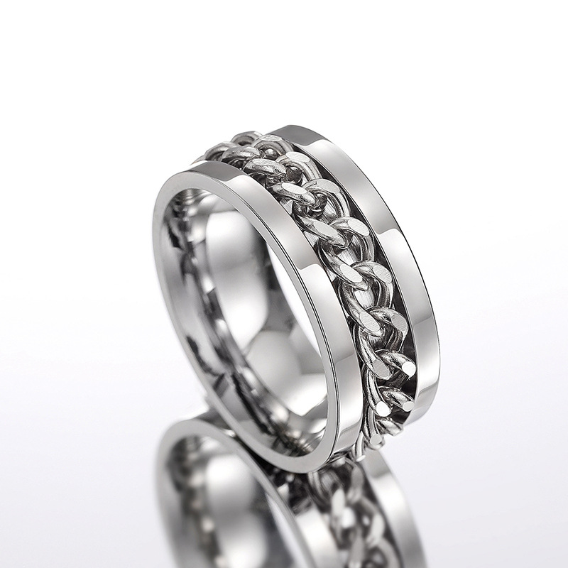 Hip Hop ring classic designer jewelry Chain rotatable ring titanium steel alloy goldplated ring fashion accessories