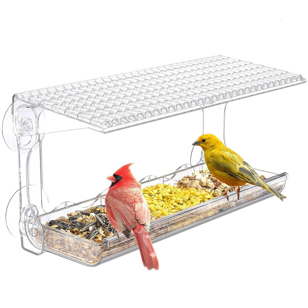 Window Bird Feeder Weatherproof Suction Cup Transparent House with Tray Roof Cover for Outdoor 250320