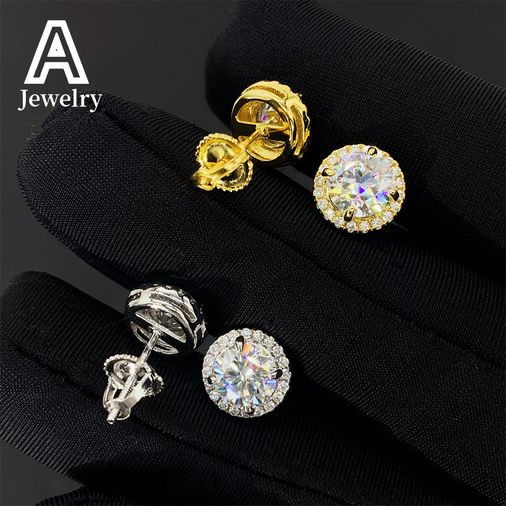 Cross-border exquisite 6.5mm 925 silver VVS Mosan Earrings 2024 New mens and womens hip hop personality jewelry stud earrings