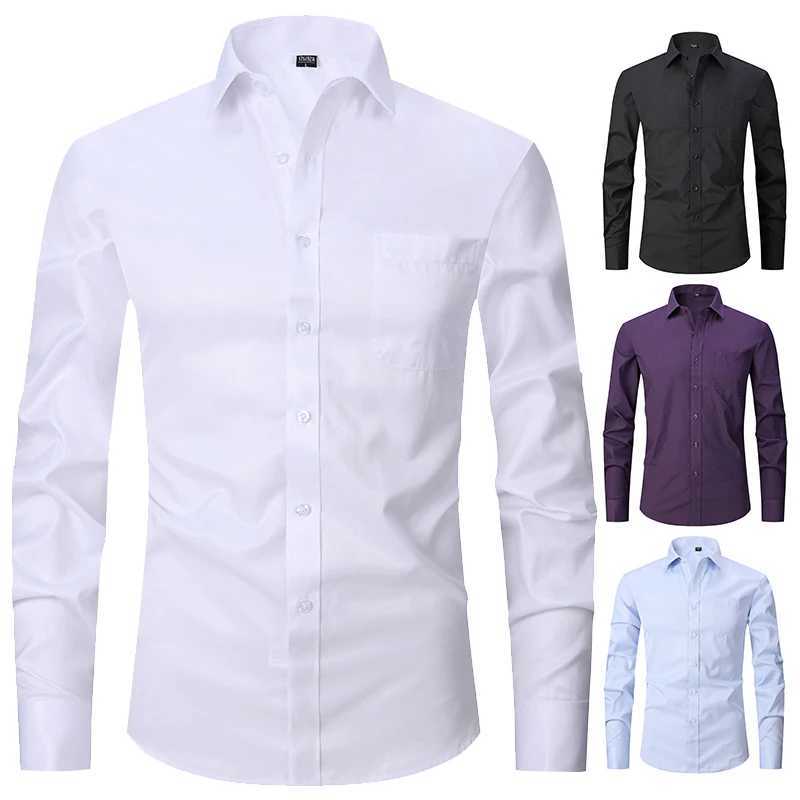 Mens Classic French Cuff Solid Dress Shirt Front Grid Formal Business Standard Fit Long Sleeve Office White Shirt X250324