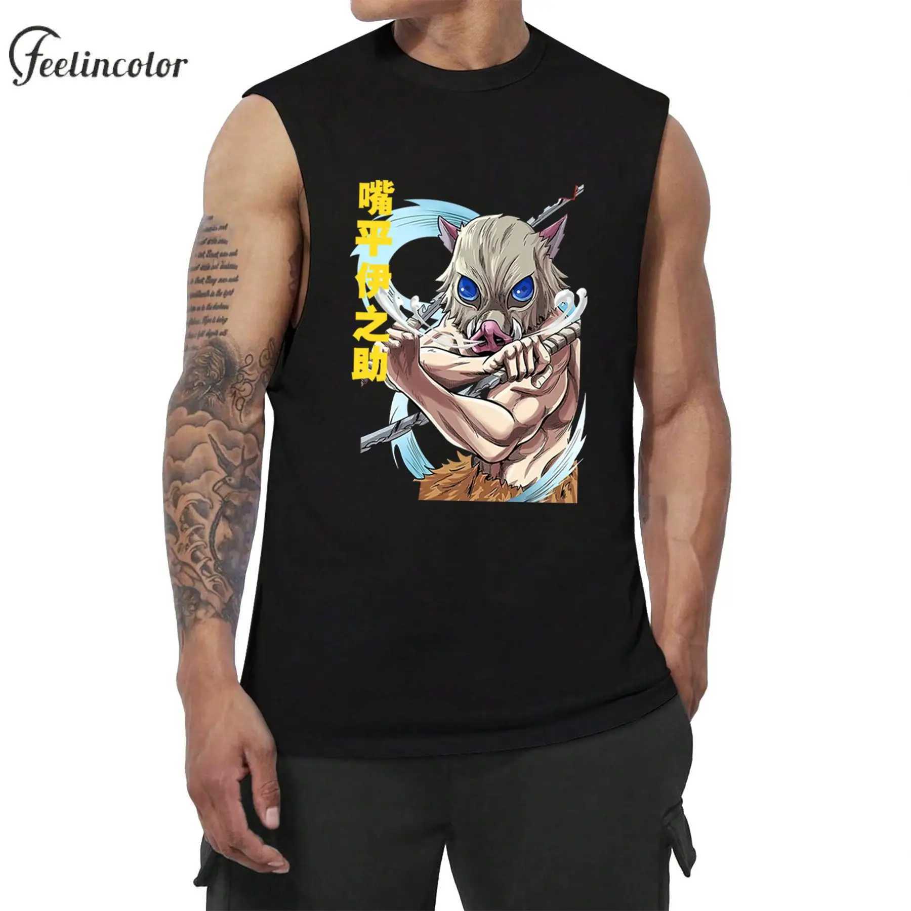 Tanjiro Kamado Mens Graphic Shirt Japanese Anime Printing Tank Top Zenitsu Agatsuma Sleeveless Tee Inosuke Hashibira Streetwear X250324