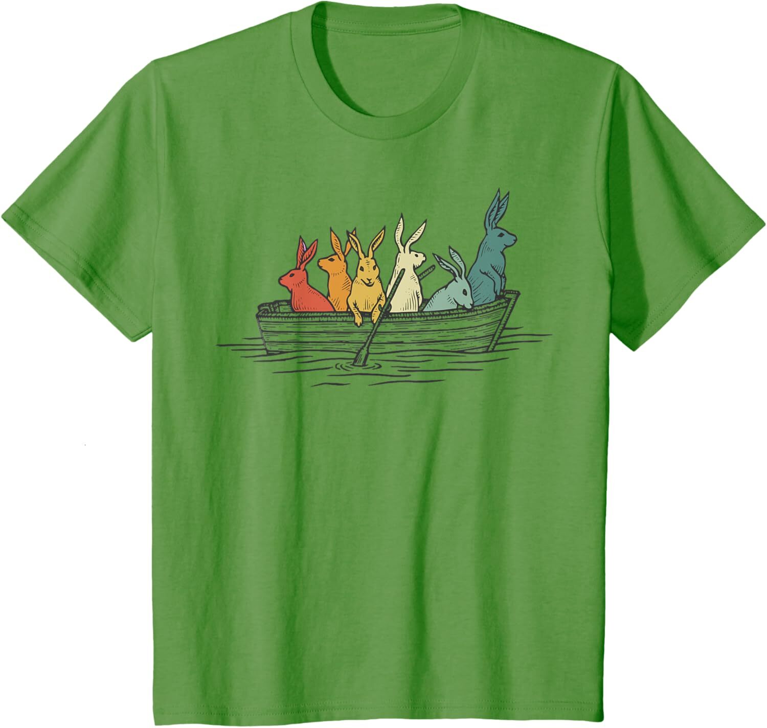 T shirt for Mens Pretty Rabbits in Retro Colors in a Boat - Bunny Rabbit Graphic Tee Casual Tops Clothes Short sleeve