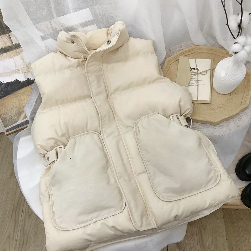 Down cotton vest for women to look slim and stylish 2024 new fashion trend stand up collar clip waist cinching versatile sleeveless camisole