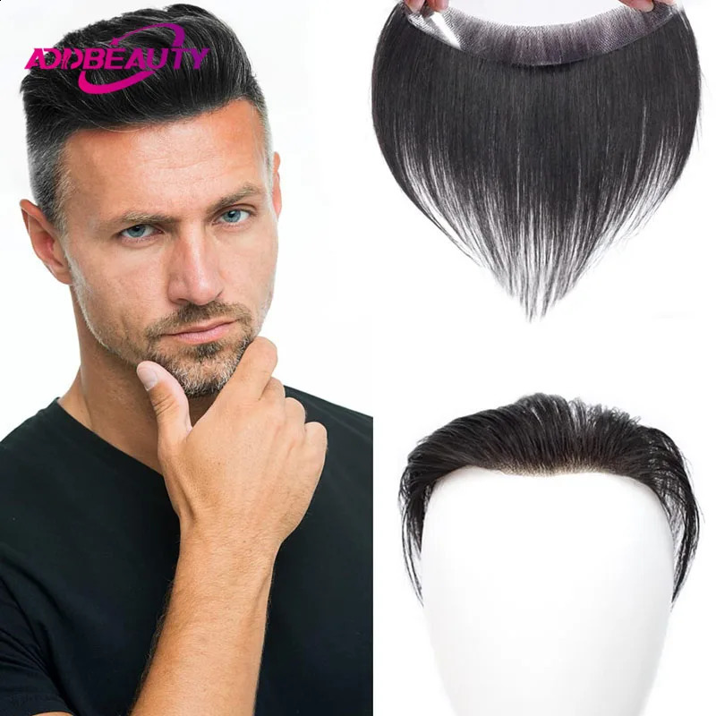 V Front Toupee Thin Skin PU 0.05-0.14mm VLoop Men Wig Indian Human Hair Replacement System 6inch Hairpiece Natural Color 250321