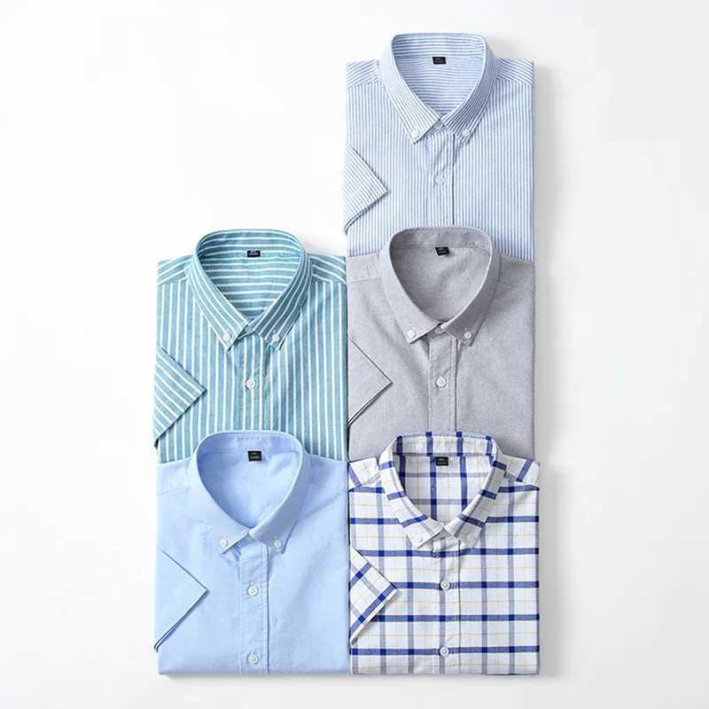 New summer pure cotton short sleeved mens solid color casual breathable loose Oxford shirt mens trendy clothing X250324