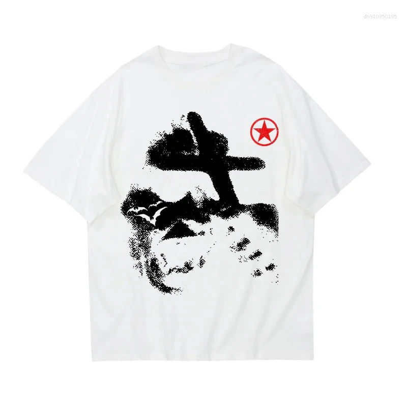 Mens T Shirts Goth Cotton T-shirt Harajuku Graphic Print Fashion Tee Hip Hop Oversized Top Punk Streetwear Short Sleeve Retro