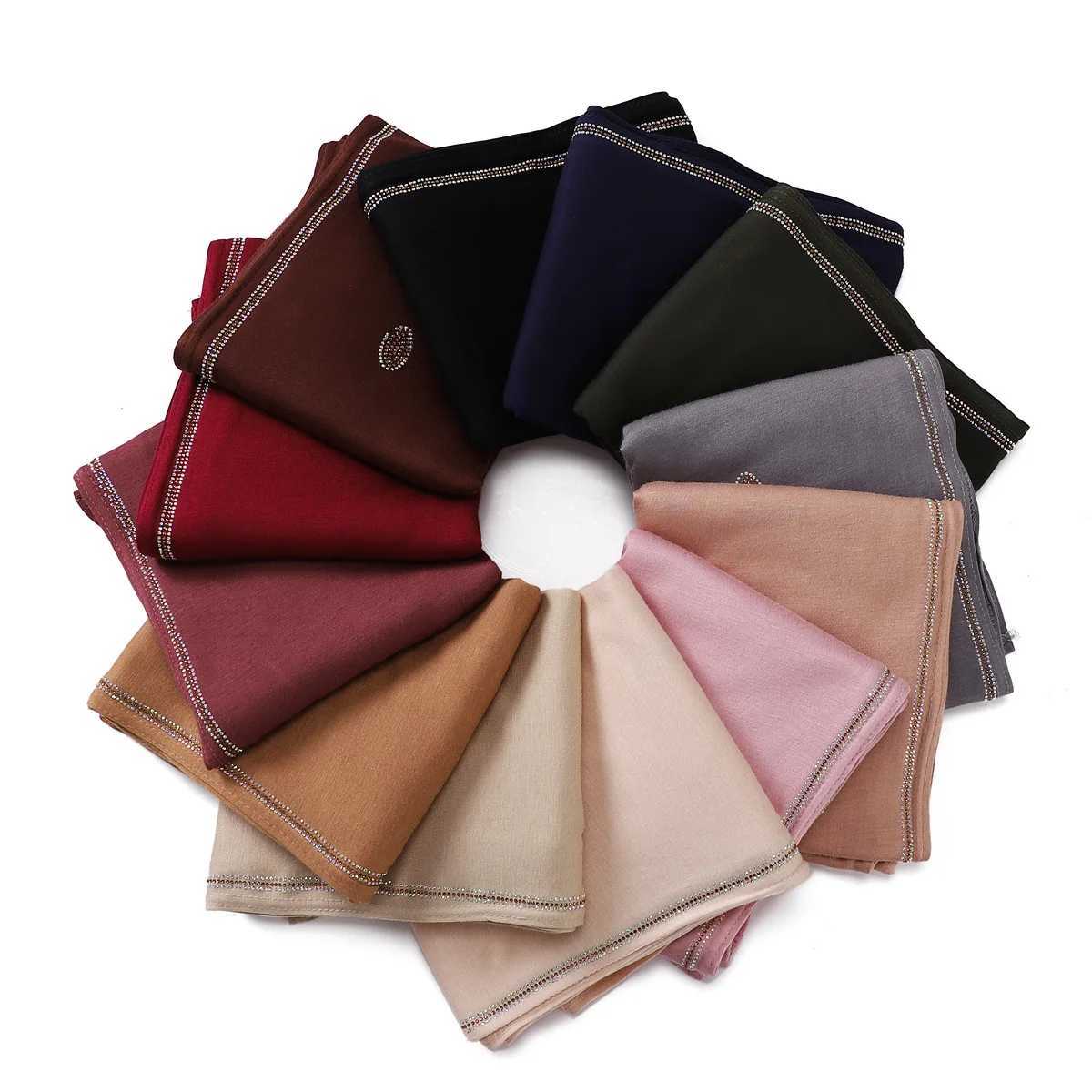 Luxury Czech Diamond Merceri Cotton Jersey Scarf Muslim Wan Premium Shining Shawl Headscarf Arab Fem Elastic Turbine Packaging X250324