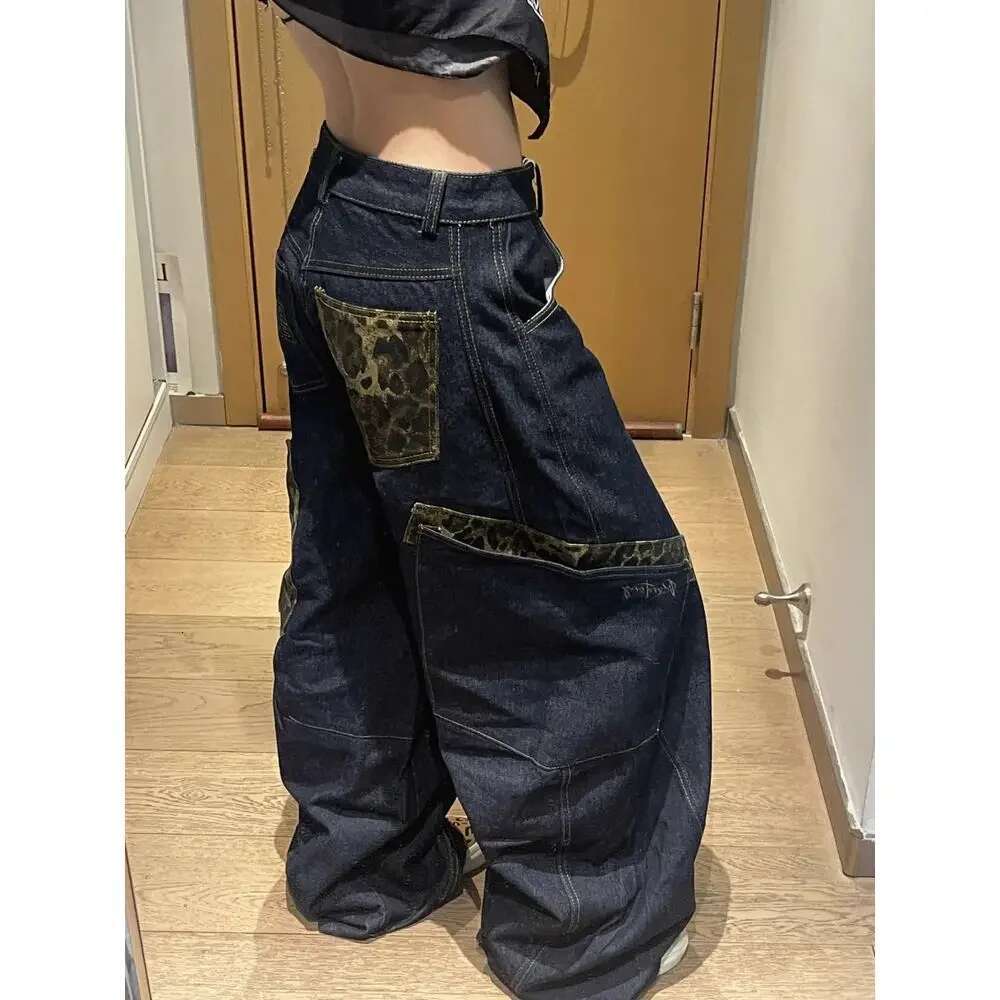 Retro High Street Loose Fit Deep Blue Wide Leg Jeans Women With Slimming Flare Design Perfect For Autumn Winter Casual Style