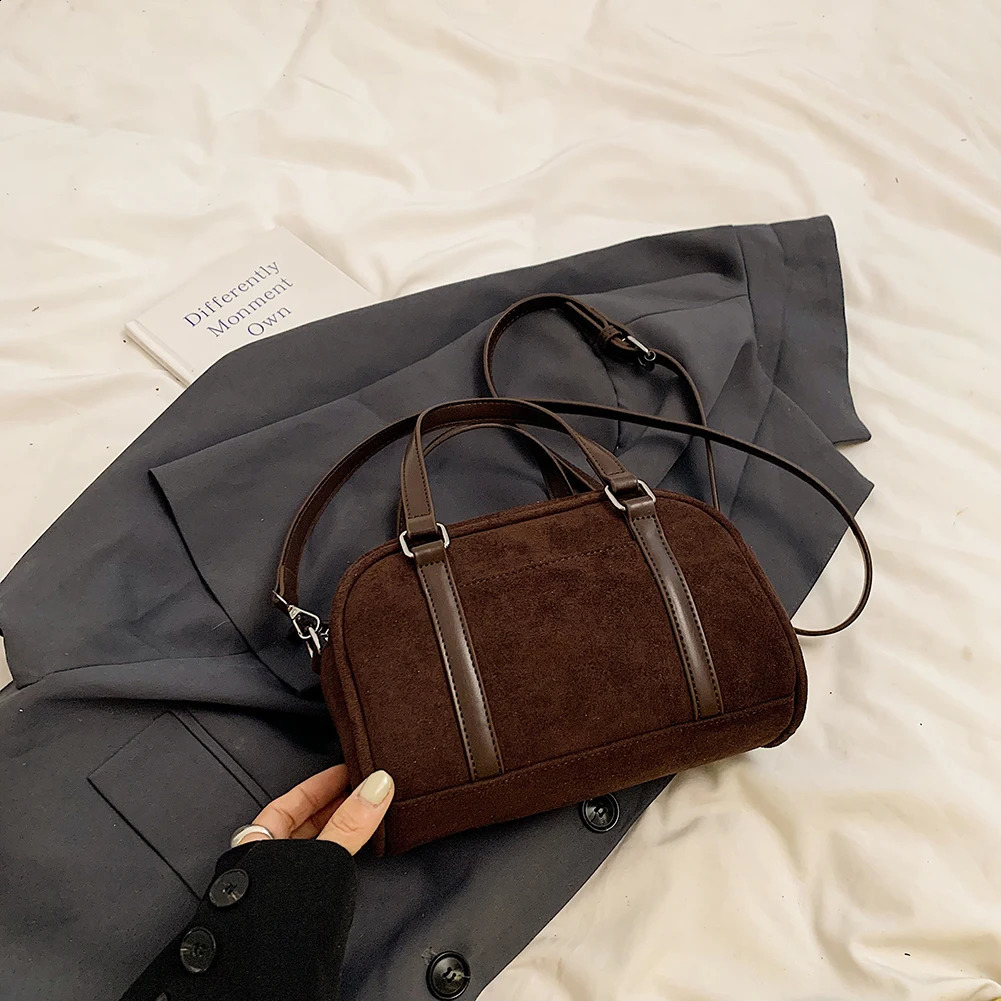 Women Suede Shoulder Bag Adjustable Strap Boston with Interior Pocket Tote Zipper Handbag for Work Travel 250317