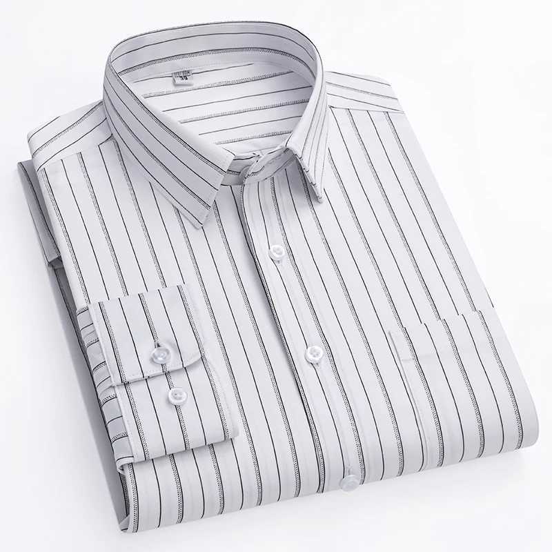 New stretch wrinkle resistant striped mens shirt long sleeved dress suitable for plain weave mens slim fit social business shirt S-5XL X2503241