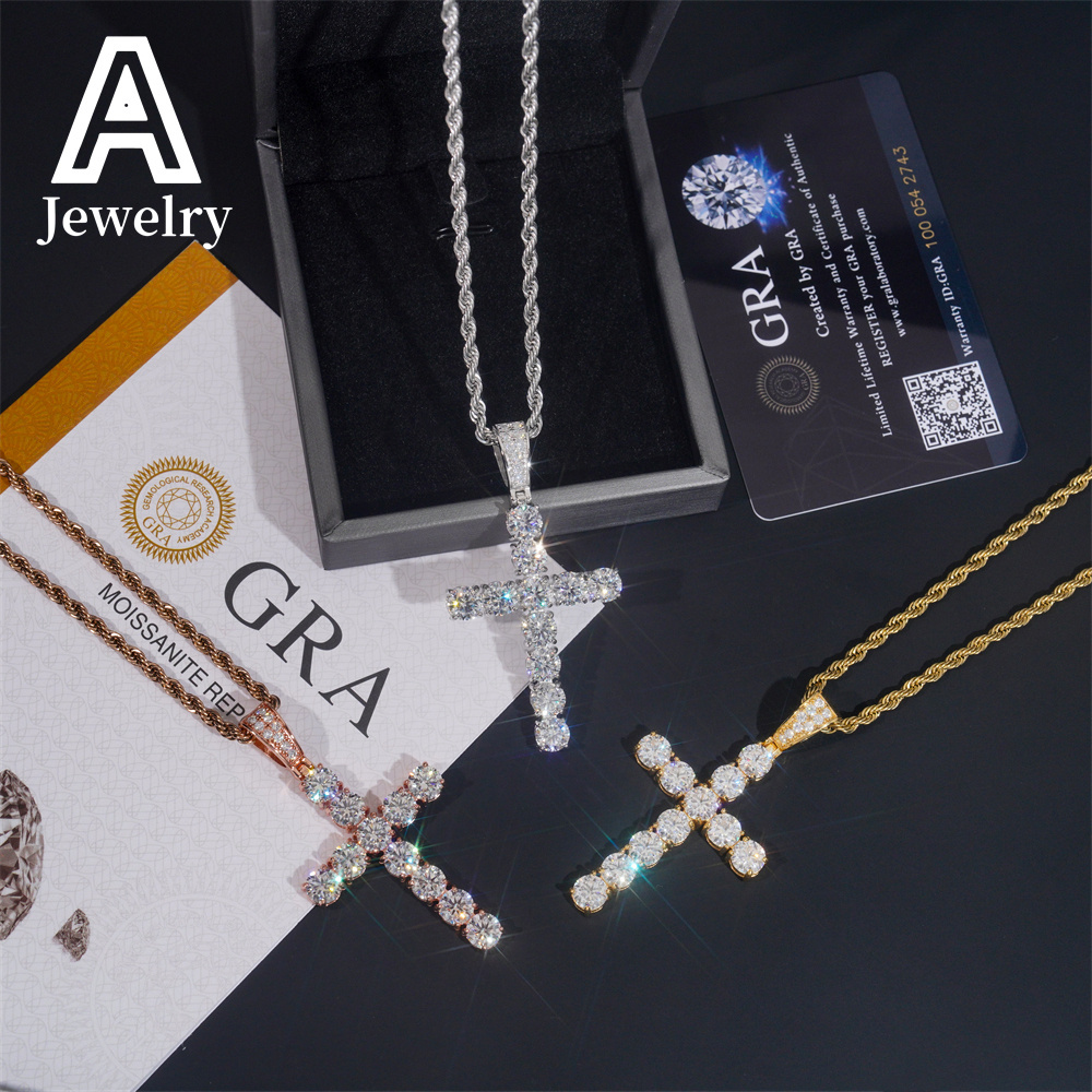 Pass diamond tester 925 silver vvs moissanite cross pendant fashion hip hop jewelry 6mm moissanite diamond cross pendant